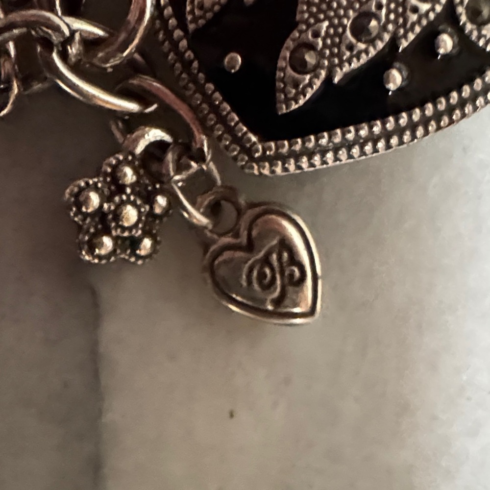Brighton Silver Heart Necklace with Floral Design - Picture 2 of 7